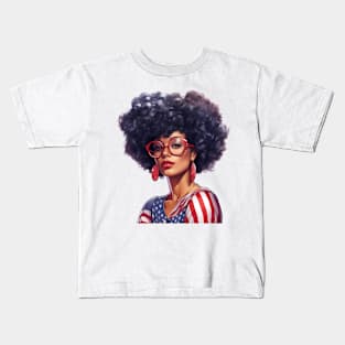 African American Woman USA Flag Kids T-Shirt